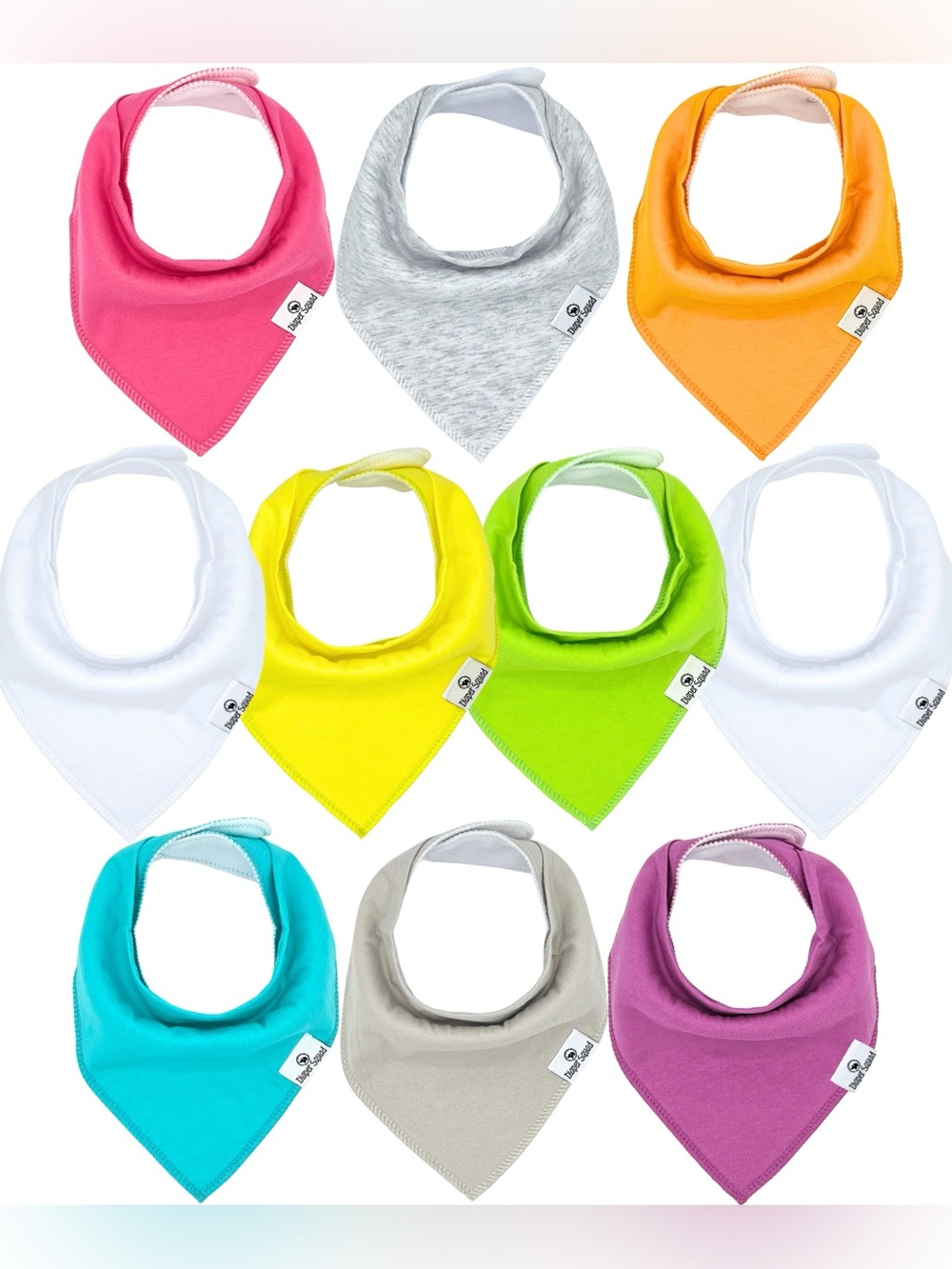 Diaper Squad 10 pack Brights Organic Cotton & Fleece Baby Bandana Drool Bibs Set